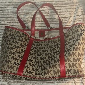 Michael Kors Red and Tan Signature Tote